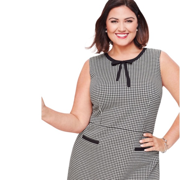 TALBOTS TIPPED PONTE TIE NECK DRESS - HOUNDSTOOTH - Picture 3 of 5